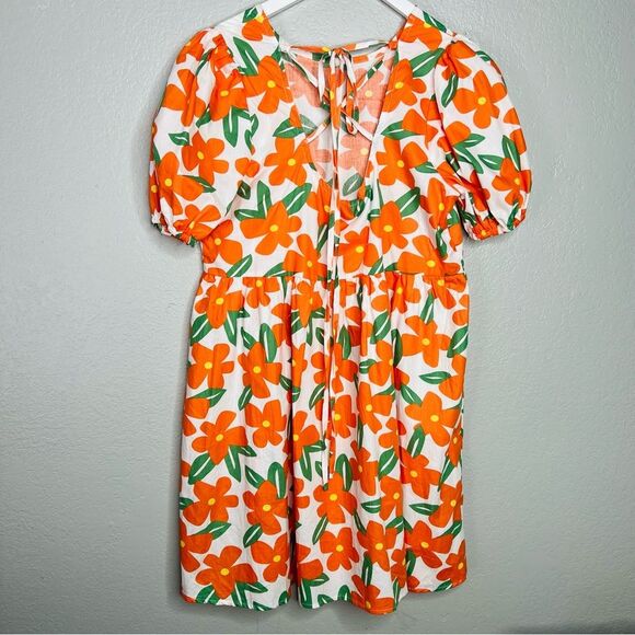 Floral Orange and Green Dress sz M - Picture 3 of 6